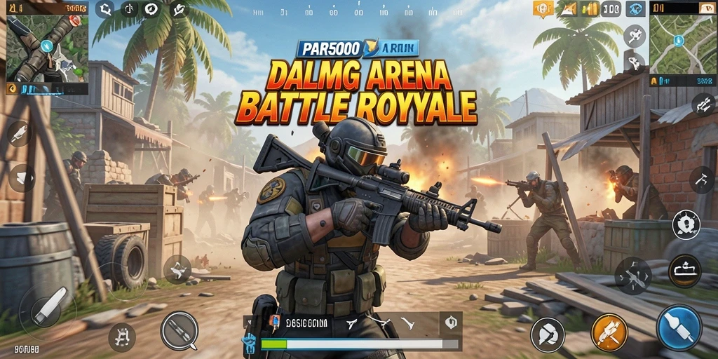 Menampilkan pertempuran seru dalam gameplay API5000 Battle Royale.