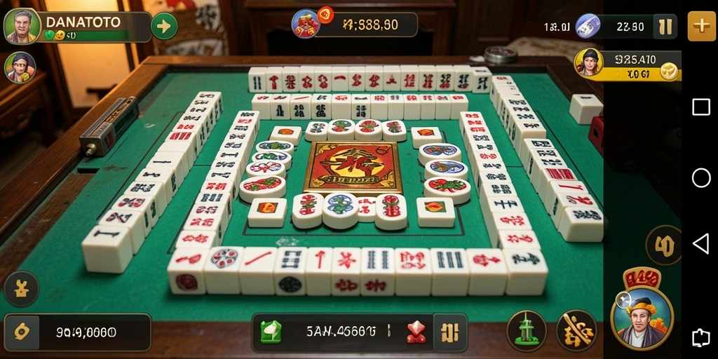 Screenshot dari gameplay seru DANATOTO menampilkan suasana Mahjong yang menggugah.