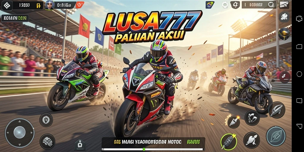 Screenshot LUSA777 menampilkan aksi balapan motor yang seru dan grafis yang memukau.