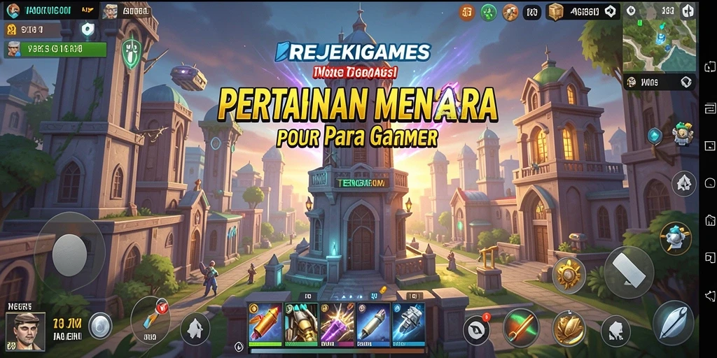 Tampilan gameplay seru dari REJEKIGAMES yang menampilkan pertahanan menara.