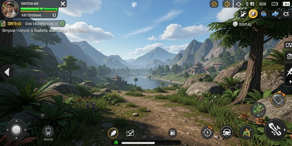Screenshot gameplay SINTE4D menunjukkan suasana dunia simulasi yang menarik.