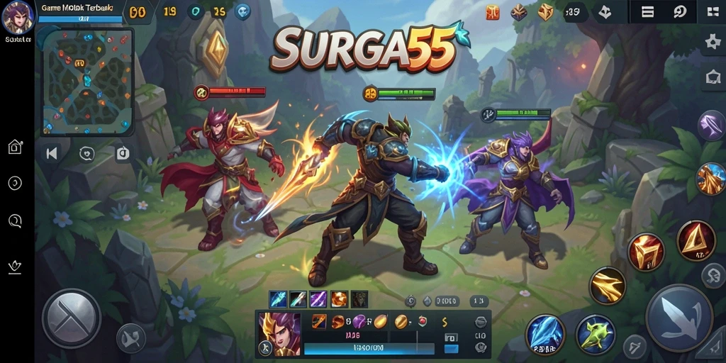 Tampilan aksi seru dalam SURGA55 dengan karakter bertarung di arena.